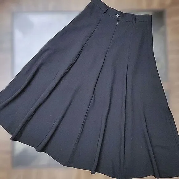 Vtg black wool blend gathered side split maxi skirt - Picture 4 of 10